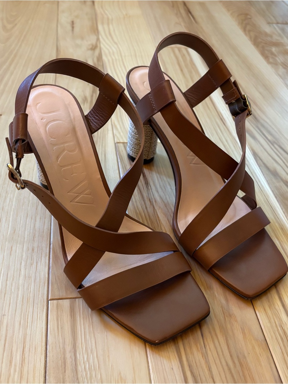 J. Crew Rounded Rope Heels Leather Strap Sandals - Picture 2 of 13